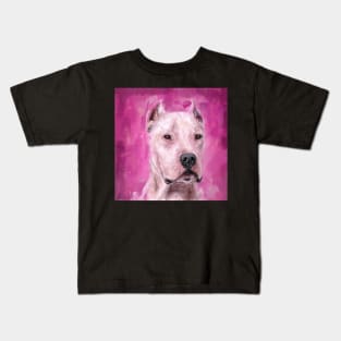 Painting of A Dogo Argentino on Pink Magenta Backround Kids T-Shirt